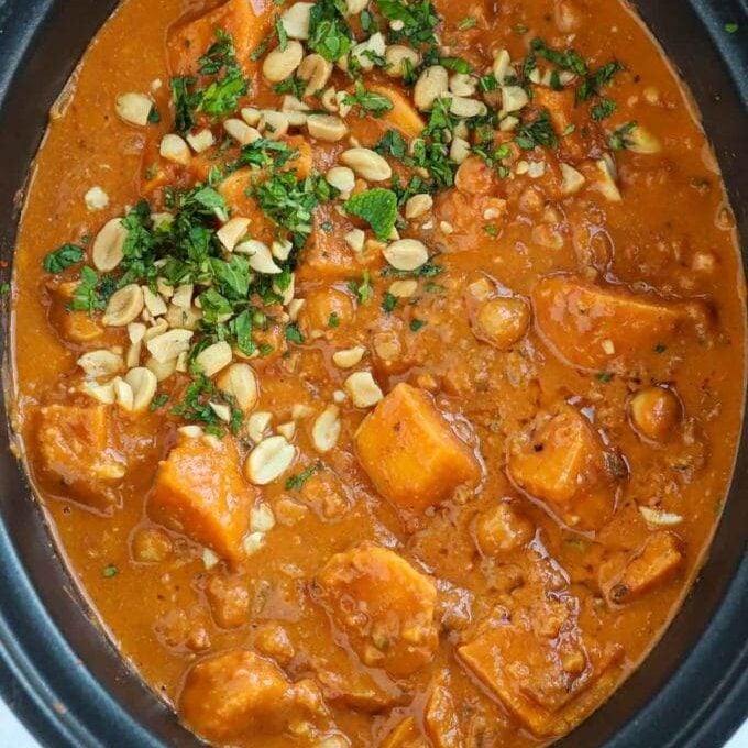 Creamy Vegan Delight: Easy Sweet Potato Peanut Butter Slow Cooker Stew